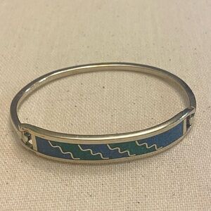 Alpaca silver hook on bracelet with blue/green inlaid stones